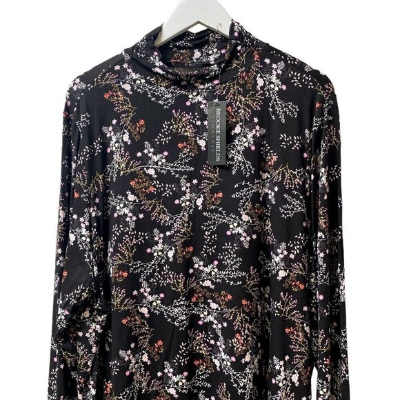 BROOK SHIELDS Womens Turtleneck Plus Size 2X Black Floral Long Sleeve NWT - Picture 3 of 10